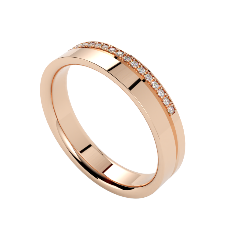 Obrączka ślubna w różowym złocie 750 z rzędem diamentów